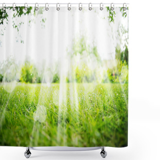 Personality  Green Landscape Background With Sunshine And Boke Shower Curtains