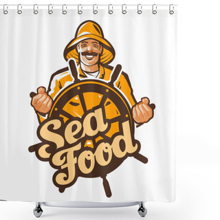 Personality  Seafood Vector Logo. Fisherman, Fisher, Angler Or Fishing Vessel Icon Shower Curtains