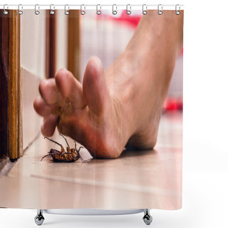 Personality  Bare Foot Stepping On Dead Cockroach, Disgusting Scene, Poor Hygiene, Problems With Insects And Pests Shower Curtains