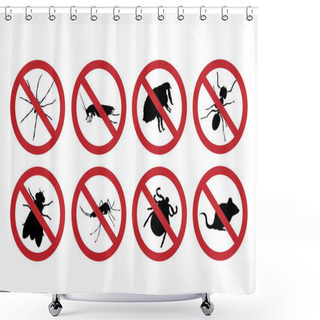 Personality  Vector Silhouette Of Collection No Insect Mark On White Background. Symbol Of Stop Annoying Insect And Protection. Shower Curtains
