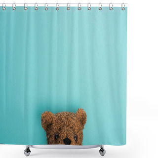 Personality  Top View Of Teddy Bear On Blue  Shower Curtains