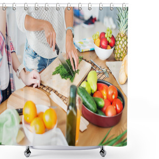 Personality  Gorgeous Young Women Preparing Dinner In A Kitchen Concept Cooking, Culinary, Healthy Lifestyle. Shower Curtains