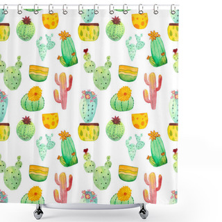 Personality  Watercolor Cactus Seamless Pattern. Colorful Vibrant Cactus Succulents Shower Curtains