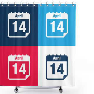 Personality  April 14 Calendar Page Day Blue And Red Four Color Minimal Icon Set Shower Curtains