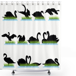 Personality  12 Swans Silhouettes Set Shower Curtains