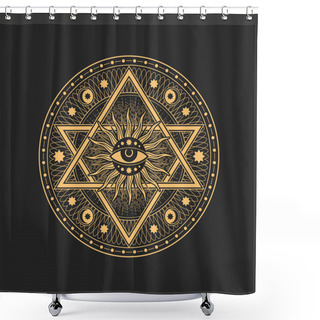 Personality  Pentagram With Magic Eye, Satanic Star In Sun Rays Circle. Vector Sun Or Moon With Rays, Symbol Of Alchemy, Witchcraft And Masonry, Mystic Amulet Shower Curtains