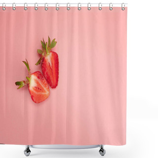 Personality  Strawberries On Pink Background. Fresh Organic Food Concept Shower Curtains
