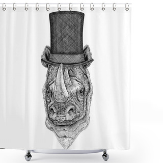 Personality  Rhinoceros, Rhino Wearing Cylinder Top Hat Shower Curtains