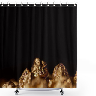 Personality  Selective Focus Of Gold Stones Isolated On Black Shower Curtains
