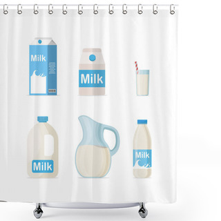 Personality  Set Of Milk In Different Packages: Glass, Carton, Bottle Isolated On White Background Shower Curtains