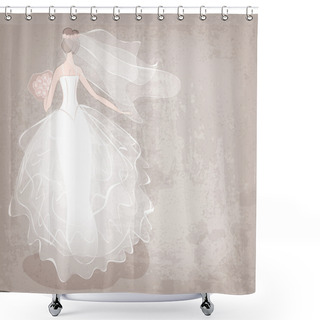 Personality  Bride In Wedding Dress On Grungy Background - Vector Illustration Shower Curtains