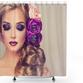 Personality   Woman With Curly Hair And Flowers Shower Curtains