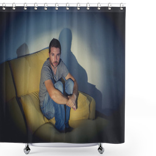 Personality  Young Sick Looking Man Suffering Mental Disorder Or Depression Shower Curtains