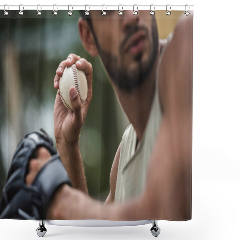 Personality  Man Throwing Ball  Shower Curtains