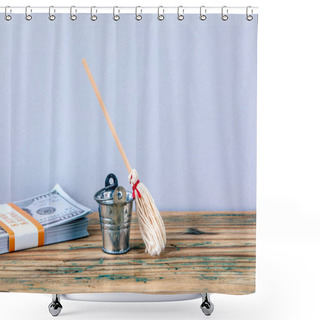 Personality  Metal Bucket, Money And Broom Shower Curtains