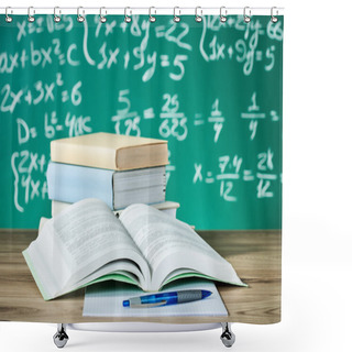 Personality  School Textbooks On A Desk Shower Curtains