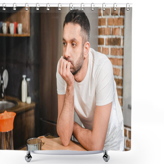 Personality  Thoughtful Man In Kitchen Shower Curtains