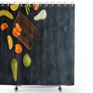 Personality  Flat Lay With Ingredients For Healthy Breakfast On Dark Tabletop Shower Curtains