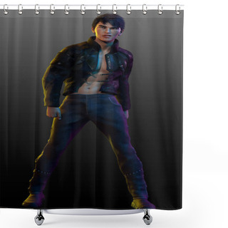 Personality  Urban Fantasy, Cyberpunk Or Sci Fi Eurasian Male In Leather  Shower Curtains