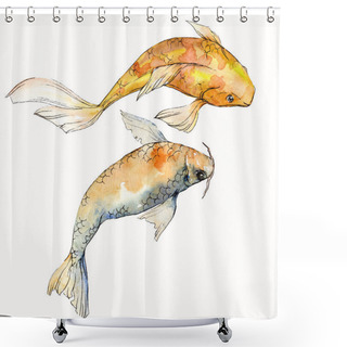 Personality  Watercolor Aquatic Underwater Colorful Tropical Fish Set. Red Sea And Exotic Fishes Inside: Goldfish. Aquarelle Elements For Background, Texture. Isolated Goldenfish Illustration Element. Shower Curtains