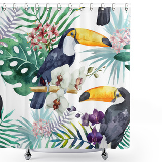 Personality  Tropical Pattern With Birds Shower Curtains