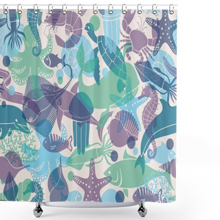 Personality  Seamless Background With Marine Life Shower Curtains