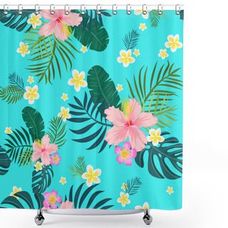 Personality  Tropical Seamless Pattern With Palm Leaves And Flowers Shower Curtains
