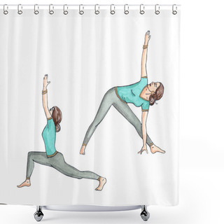 Personality  Woman Doing Yoga Trikonasana, Virabhadrasana Shower Curtains