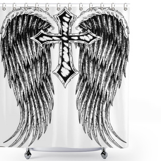 Personality  Cross And Wing Tattoo Shower Curtains