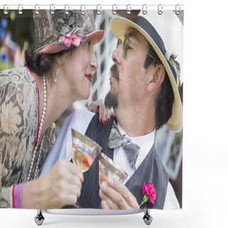 Personality  Mixed-Race Couple Dressed In 1920s Era Fashion Sipping Champa Shower Curtains
