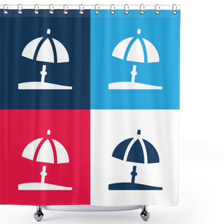 Personality  Beach Umbrella Blue And Red Four Color Minimal Icon Set Shower Curtains
