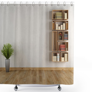 Personality  Empty Interior With Wall Bookcase Shower Curtains