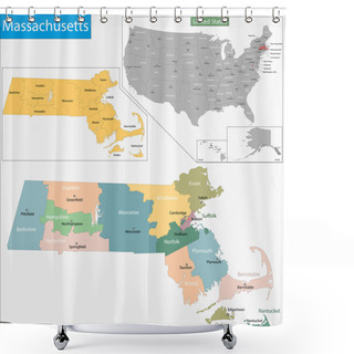 Personality  Massachusetts Map Shower Curtains