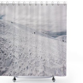 Personality  Scenic View Of Snowy Mountains With Gondola Lift And White Fluffy Clouds Shower Curtains