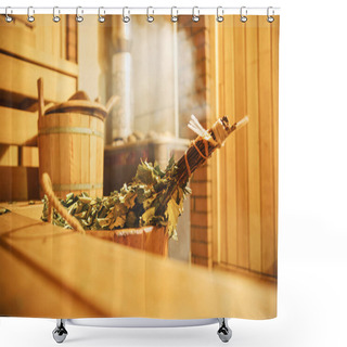 Personality  Interior Of Finnish Sauna, Classic Wooden Sauna, Relax In Hot Sauna Shower Curtains