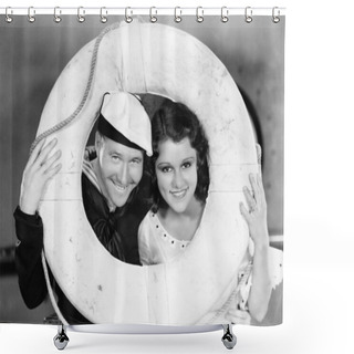 Personality  Portrait Of Sailor And Sweetheart With Life Preserver Shower Curtains
