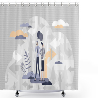 Personality  Finding Your Way As Path Direction Arrows And Confusion Tiny Person Concept Shower Curtains