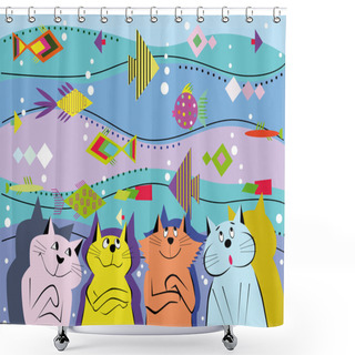 Personality  Background Of The Cats And Ornamental Fish. Shower Curtains