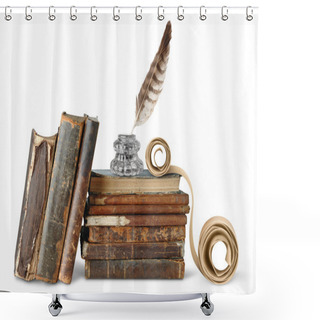 Personality  Old Books, Inkstand And Scroll Shower Curtains