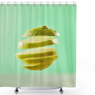 Personality  Top View Of Sliced And Ripe Lime On Green Background  Shower Curtains