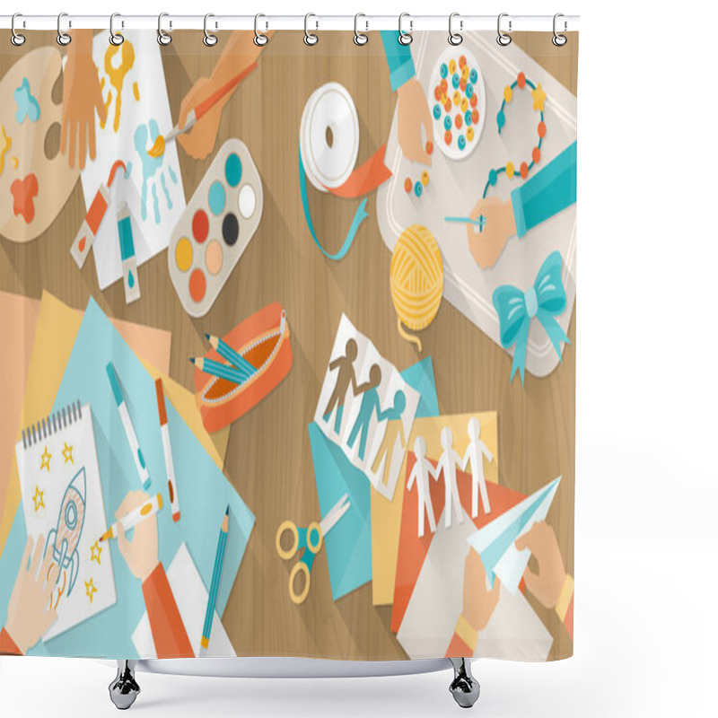 Personality  Happy Creative Kids Playing Shower Curtains