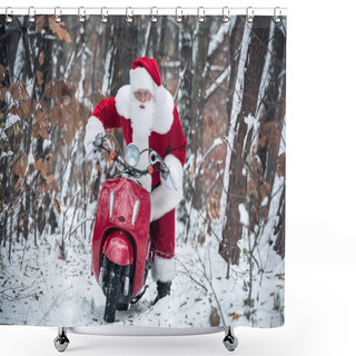 Personality  Santa Claus Riding Red Scooter Shower Curtains