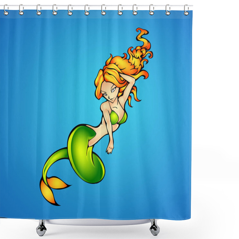 Personality  Mermaid. The Vector Illustration Of A Beautiful Mermaid In Deep Water Shower Curtains