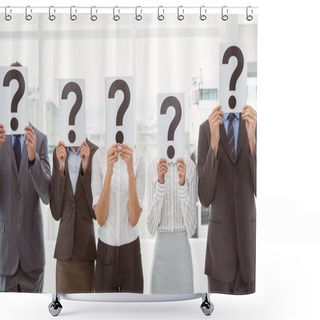 Personality  Business People Holding Question Mark Signs In Office Shower Curtains