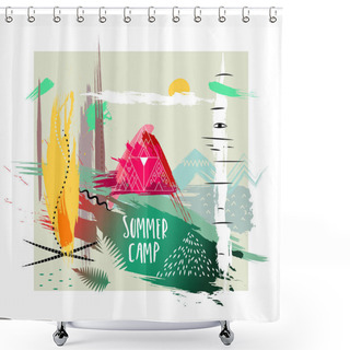 Personality  Hand Drawn Illustration Of Summer Camp Shower Curtains