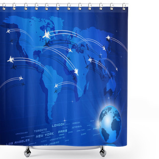 Personality  Global Aviation Concept Blue Background Shower Curtains