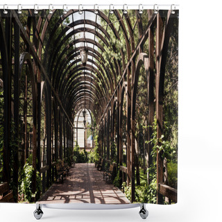 Personality  Green Leaves On Trees And Plants Near Metallic Arch And Walkway  Shower Curtains