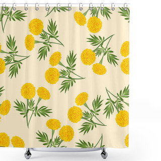 Personality  Yellow Marigold Seamless On Beige Ivory Background. Vector Illustration. Shower Curtains