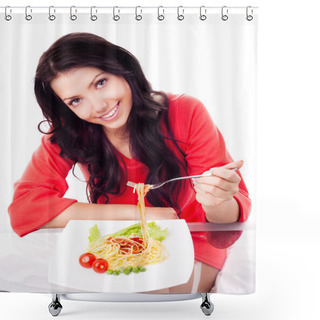 Personality  Woman Eating Spaghetti Shower Curtains