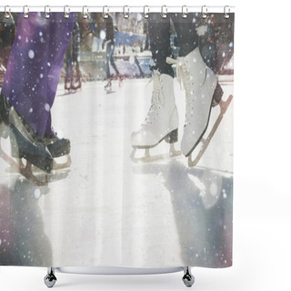 Personality  Closeup Skating Shoes Ice Skating Outdoor At Ice Rink Shower Curtains